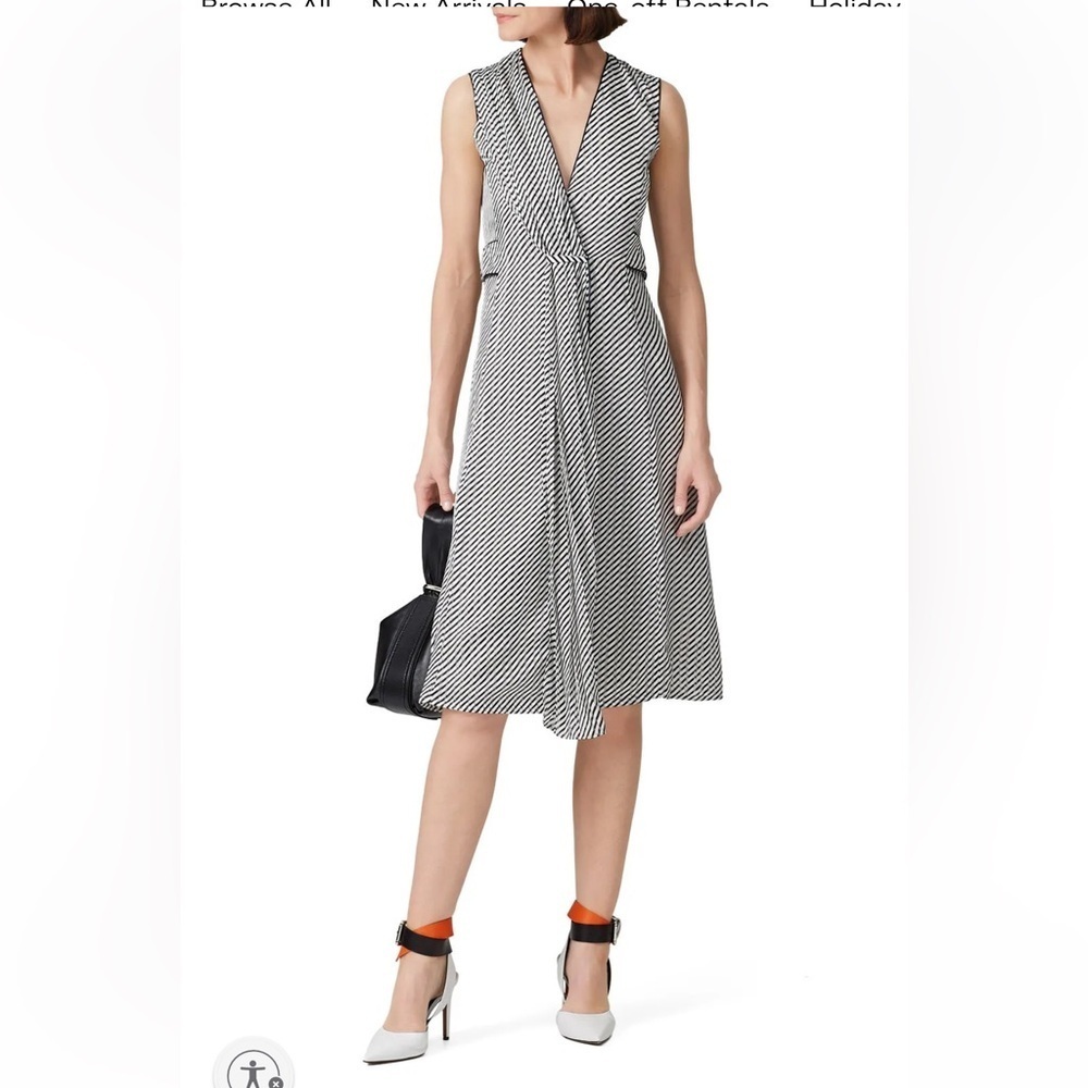 Deborah Lyons Ashely Stripe Wrap Dress Sleeveless Silk Office Siren sz 12